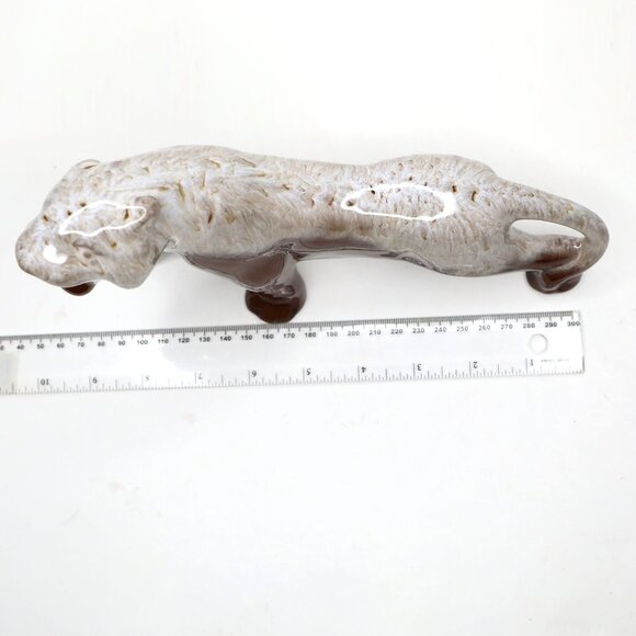 Vintage BMP Brown Cream Drip Glaze Ceramic Cougar Cat Art Statue Figure MCM - Picture 6 of 10